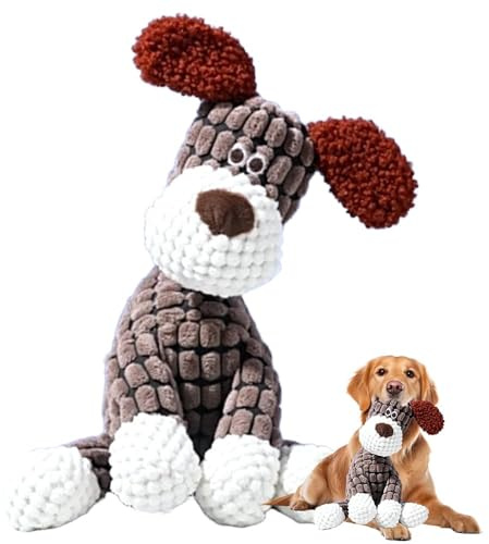 Loimol - Juguete de perro de peluche (2 en 1, interactivo e indestructible), para perros con squeaker, multifuncional, hecho de algodón, peluche, perros (perro Brun)