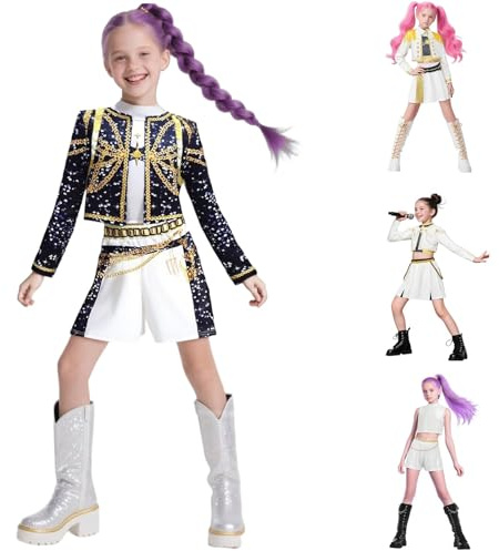 Générique K Pop Demon Cosplay Enfants Deguisement Rumi K-Pop pour Filles Costume de Performance Pop Singers Déguisement Complet pour Halloween Fête 110