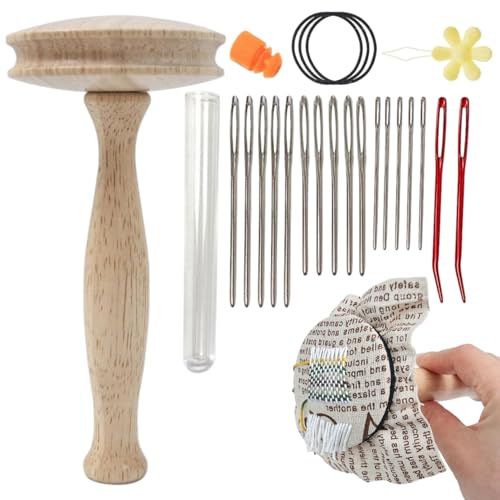 Darning Mushroom Quick Repair Kit with Needle Embroidery Tools for DIY Hand Sewing Crafts Socks Clothes, Darning Needles for Yarn