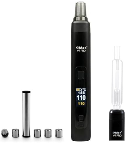 XMAX V4 Pro Ultra Bundle, 3-in1 Dry Herb, Wax, Concentrate Vaporiser, Adjustable Airflow, Removable Battery, **Includes Bubbler & 5x Dosing Capsules with Carry Tube** (No Nicotine) (Black)
