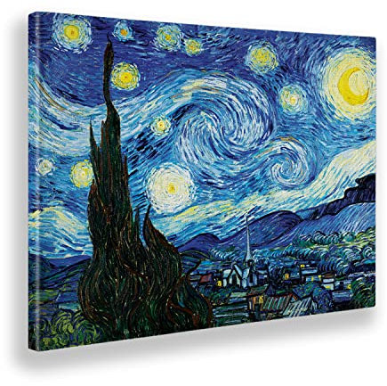 Giallobus - Quadro - Vincent Van Gogh - Notte stellata - Tela Canvas Telaio Standard - 100x70 - Pronto da appendere - Quadri moderni per la casa