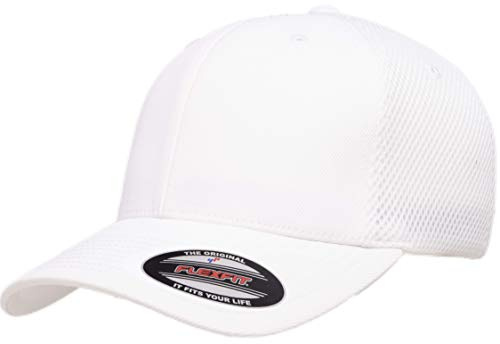 Flexfit Unisex Ultrafibre Airmesh Fitted Trucker Hat, White, Large-X-Large