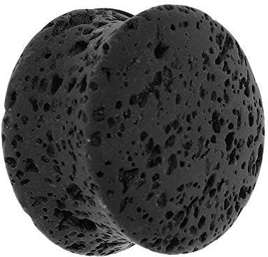 Treuheld® 14mm Lava Ohr Plug - Schwarz - echter Magma Stein Flesh Tunnel - Atmungsaktiv - Damen und Herren - Gestein Piercing