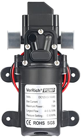 VerRich 12V Water Pumps Diaphragm Pump 70W 4 L/Min 1GPM 0.9MPA 131 PSI for Faucet Garden(G1/2 20mm Connector)