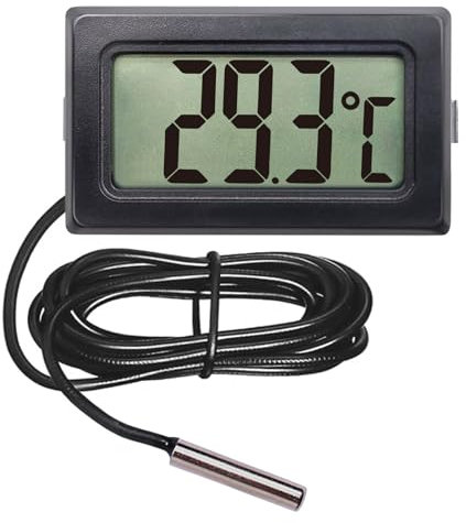 Black Mini Aquarium Fridge Thermometer with Waterproof Probe and Digital LCD Temperature Monitor