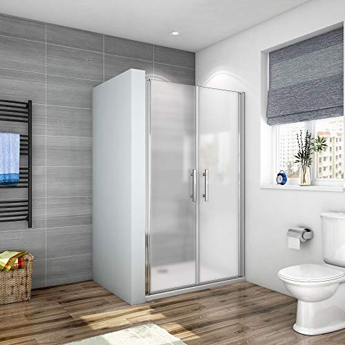 Box Doccia per Nicchia 120x185cm Porte Doppia a Battente Saloon in Vetro 6 mm Temperato Smerigliato Opaco Anticalcare Cromo Lucido
