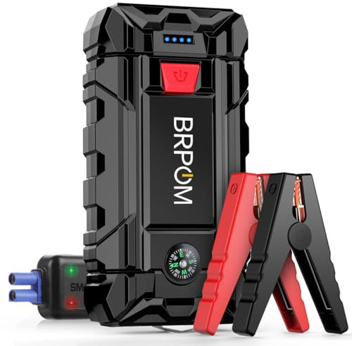 BRPOM Avviatore Batteria Auto, 5000A Avviatore di Emergenza per Auto/Moto, (Motori Fino a 7.0L Gas o 5.5L Diesel) Torcia a LED,Porta USB da per Smartphone