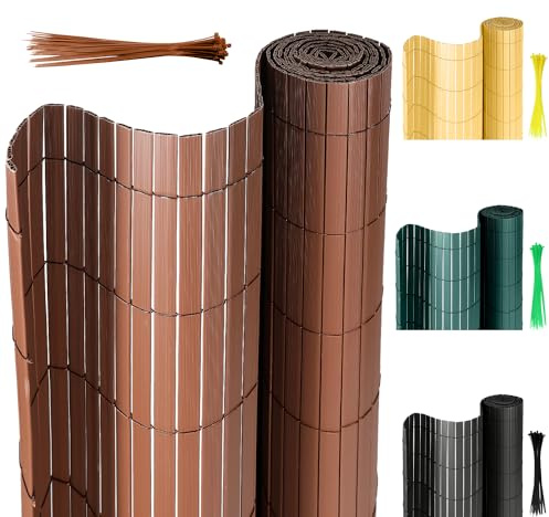 SWANEW Canisse en PVC Brise Vue, Intimité Paravent de Jardin, Piscines, Balcon e Terrasse, Décorative Palissade en PVC Résistant aux UV, Coupe-Vent, Résistant aux intempéries, Brun (120 x 300 cm)
