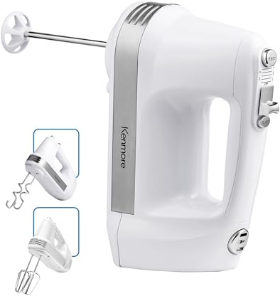 Kenmore Electric Hand Mixer – 5 Speed Handheld Blender, Electric Egg Beater with Whisk, Beater, Dough Hooks, Storage Case, Turbo Boost for Cake Mix, Batidora de Mano Eléctrica
