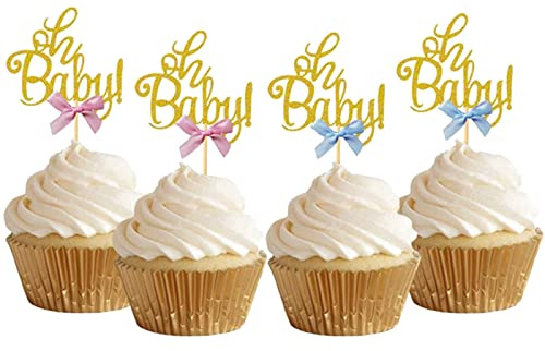 Bymivofun 24 stycken glittrande Oh babycupcake-topp, avskalad cupcake-topp, för födelsedag, bröllop, dop, babyparty, barnfestdekorationer