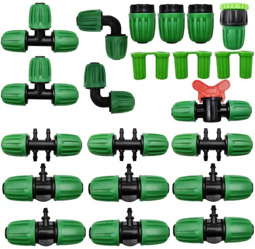 21 Pezzi Connettore tubo da Giardino Connettori a T con Spinato Irrigazione a Goccia Connettore Tubo a sei vie, HOINCO Adattatore Per Irrigazione per 1/2 Pollice a 1/4 di Pollice Tubo per Irrigazione