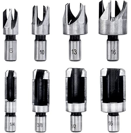 Mesee 8 Pièces Fraises à Bouchonner Bois Mèche de Bouchon Bois en Acier au Carbone Foret à Griffe Outil de Coupe Wood Plug Cutter Drill Bits 6mm/10mm/13mm/16mm
