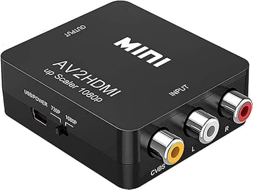 AV to HDMI Converter Adapter – Composite CVBS AV2HDMI to HDMI Convertor with USB Power, Supports 720p/1080p Output for TV, PC, Laptop, DVD, Gaming Consoles, PAL/NTSC Formats (AV2HDMI Convertor)