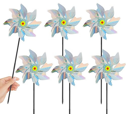 6 Pièces Moulins à Vent Réfléchissants, Répulsif Réfléchissant Moulin à Vent, Anti-Oiseaux Moulin à Vent, Moulin à Vent pour Oiseaux, Moulin a Vent Jardin Exterieur, pour Protéger Le Verger,Ferme
