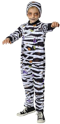Rubies Mummy Chulikostym för pojkar och flickor, tryckt jumpsuit och mössa, officiell rubies för halloween, karneval, födelsedag och fest
