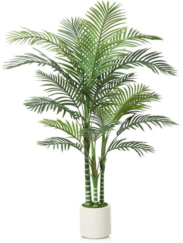 Fopamtri Künstliche Palme 150 cm Kunstpflanze Groß Areca Palme im Weiß Topf, Künstliche Pflanzen Kunstpalme für Haus Wohnzimmer Schlafzimmer Büro Balkon Garten Decor