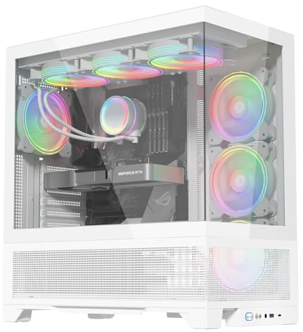 iONZ KZ-VF Ultra Aether PC Gaming Case, Full Tower ATX - High Airflow, Tempered Glass, Front I/O USB Type-C, includes 4 ARGB PWM Fans with controller | White