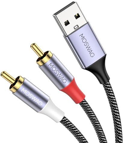 MOSWAG USB to RCA Cable, USB to Dual RCA Stereo Y Splitter Cord Jack Adapter, Nylon Braided usb to rca Stereo Audio Converter Compatible with Laptop, PC, DVD Player, Speaker, Power Amplifier