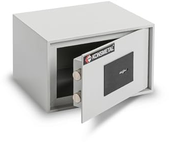Konsmetall - Tresor für Zuhause Kolibri 2.0 16 S1, Safe mit Schlüssel Abschließbar, Möbeltresor 15,5 x 24,8 x 21,3 cm, Tresor-Box mit Gesamttürstärke 40 mm, Tresore Klasse S1 - Lichtgrau