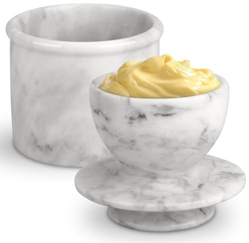 Mantequera Francesa con Tapa Mantequillera de Mármol Campana para Mantequilla Recipiente Refrigerada por Agua Almacenamiento Blanca para Mantequilla Fresca y Untable
