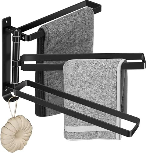NGOKPYD Black Towel Rail Wall Mounted 3 Tier Towel Holders for Bathrooms Self Adhesive and Perforated All-in-one Towel Rack 37.5cm