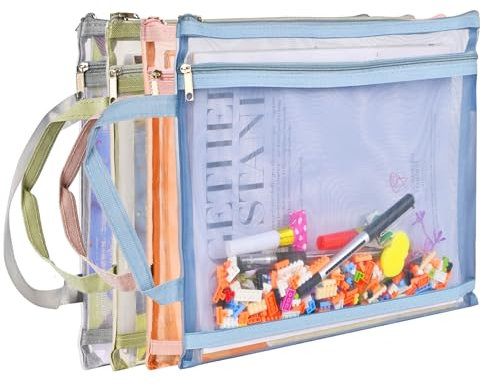 EMOOULI Colored Mesh Zipper Pouch Bags, Double-Layer Nylon Puzzle Storage, Organization Solution for Toys, Games, and More (4)