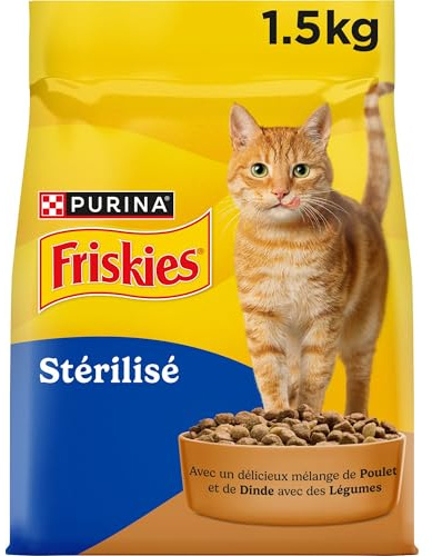 FRISKIES | Katt | Komplett steriliserad mat för vuxna katter | Kalkon, kyckling och grönsaker | Komplett kibble | Väska | 1,5 kg