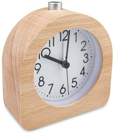 Newaner Wecker Analog Ohne Ticken, Nachttisch Tischuhr mit Nachtlicht, Retro Holzwecker, Holz Wecker mit Snooze für Büro, Schlafzimmer, Arbeitszimmer, Kinderzimmer, Naturholz in Hellbraun