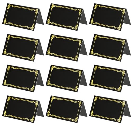 PATIKIL 100 Pack Reserved Table Signs, Gold Edge Printing Tables Tent Blank Card, Black