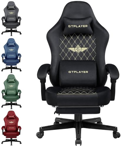 GTPLAYER Spelstol spelstol tyg ergonomisk spelstol skrivbord PC-stol, 150 kg lastkapacitet, justerbar och svängbar bordsstol med fjädersittdyna och P-vilo: