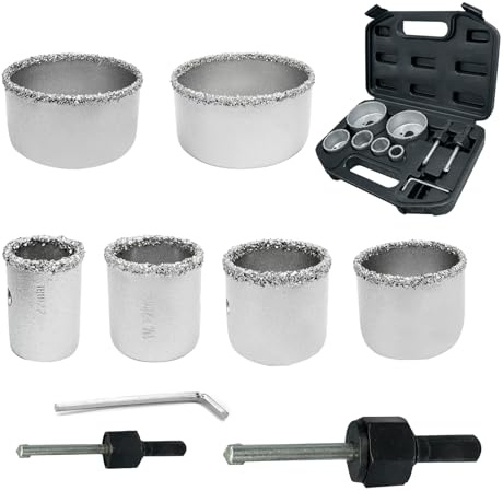 Set di 9 seghe a tazza in carburo, sega a tazza diamantata per piastrelle, punta per trapano brasata per piastrelle, adatta per piastrelle, ceramica, pietra, granito, marmo (22/28/35/44/68/73 mm)