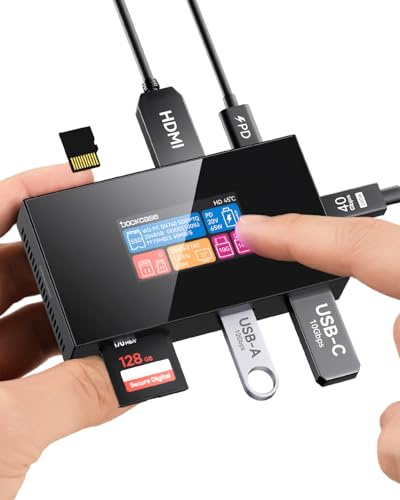 DOCKCASE 7-i-1 USB-hubb Photographer's ChronosBox SD & microSD UHS-II 312 MB/s, M.2 NVMe SSD 2230/2242 till 2 TB, 100 W PD,USD-A & USB-C med 10 Gbps, HDMI 4K@120 Hz, 1,90 tum pekskärm & turbofläkt