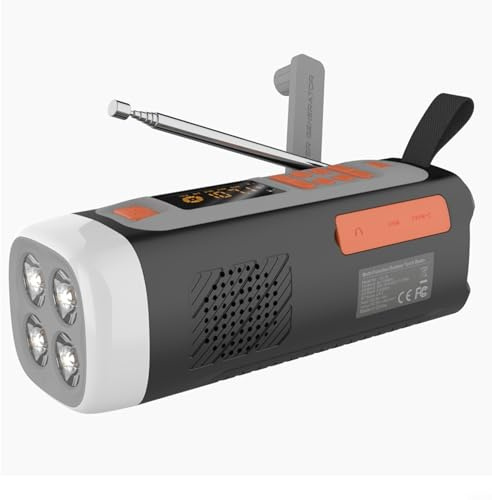 FUANA Radio De Emergencia Portátil, Multibanda AM/FM/SW Con Solar, Dinamo Y Linterna LED Y Luz De Lectura 4500 MAh, Gris