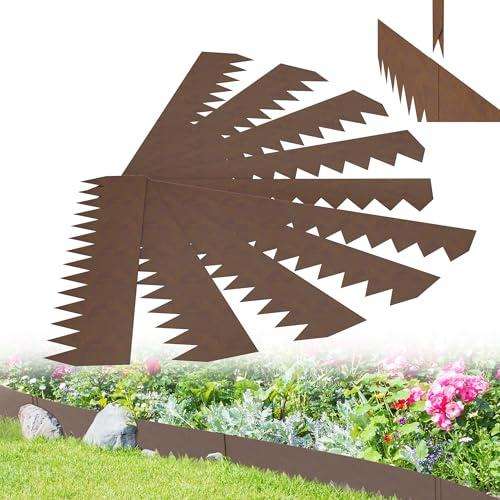 XMTECH Rasenkante Metall 100x20cm flexibel, Beeteinfassung & Beetumrandung aus Stahlblech, 5 Stück (5m), Rostoptik Mähkante Gartenbeet Begrenzung