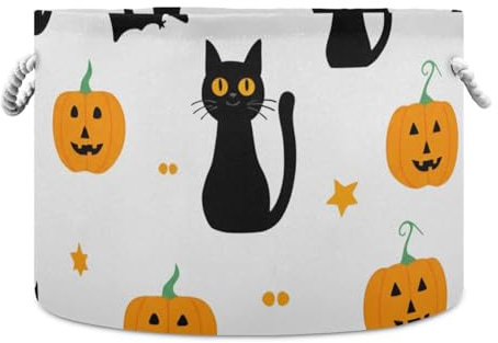 PaChyLuu Coal-kitty Tiles Round Laundry Hamper Storage Basket, Round Storage Basket, Organizer Bins with Handles, Organizer Hamper