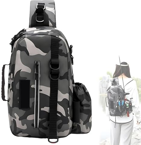 WSNDM Borsa Da Pesca a Spalla Singola, 24 * 15 * 40cm Zaino Pesca Grande, Impermeabile Borsa a Tracolla Da Mimetica Per Attrezzatura Pesci Zaino Campeggio Escursionismo Viaggio Ciclismo Accessori
