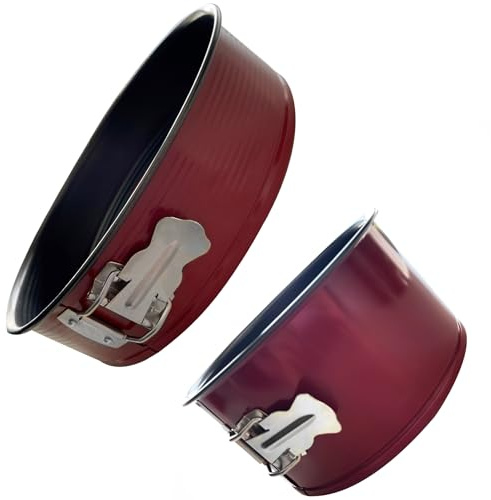 Zenker Set 2 Stampi da forno, Tortiere Antiaderenti Rosse, Tortiera a Cerniera Ø 26x7 cm e Stampo Alto Panettone e Dolci Lievitati Ø 18x10 cm, Resistenti 230°C, per Cheesecake, torte e pandori