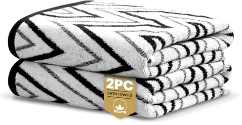 Rapport Home Helix Bath Towels 2 Pack, 70x120cm 100% Cotton - Mono Black | Oeko-Tex certified. Luxurious, soft and highly absorbent. Quick-dry finish for everyday bathroom use.