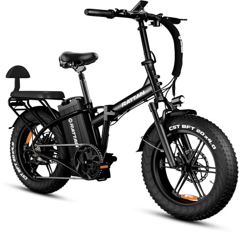 Rattan LM/LF Ultra Pro Vélo Électrique Adulte Pliable, Batterie Amovible 48V 40.5Ah/18Ah, Jusqu’à 195Km/120 km d’Autonomie, 2 Sièges, Freins Hydrauliques (LM Ultra, Black(48V 40.5Ah))