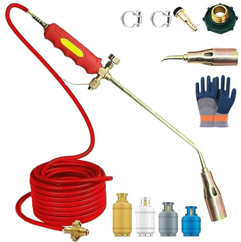 Bärbar propan fackla ogräsbrännare kit, flamkastare för rensning och isborttagning, inkluderar 1,6 cm slang, 5 cm munstycksdiameter, 4 fot rör