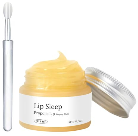 Propolis Lippenpflege Set mit Silikon-Lippenbürste Lip Balm Lippenmaske Overnight Lip Mask mit Propolis Lippenpflegestift Lippenpflege Feuchtigkeitsspendende für Tag & Nacht Reduzieren Sie Lippenlinie