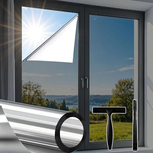 Lámina protectora para espejo para ventana, protección solar, protección UV, para ventana, protección contra el calor, opaca, ideal para salón y oficina, color plateado (44,5 x 400 cm)
