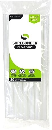 Surebonder Full Size Hot Glue Sticks Long, 20-Pack, Clear, Non-Toxic, Multi-Temp, 10-Inch x 0.43-Inch for Full Size Glue Guns, DIY, Arts, Crafts & Home Repairs