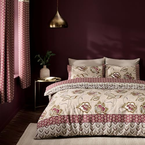 Catherine Lansfield Kashmir Paisley Floral Reversible Single Duvet Cover Set with Pillowcase Natural