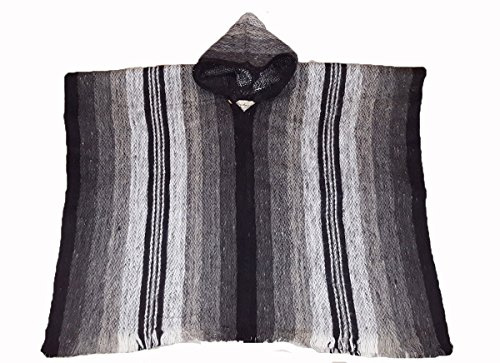 Wigwam Sydamerikan 100 % ull handgjord poncho Stripe poncho grå