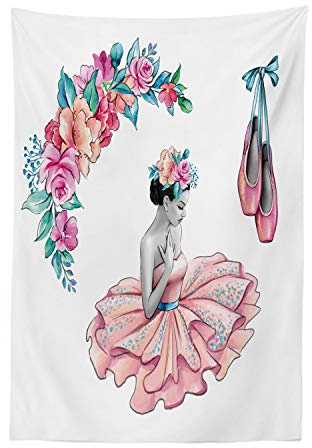 Ambesonne Ballerina Tapestry, Painting Illustration of Girl with Floral Head Wear and Fluffy Pastel Toned Tutu, Fabric Wall Hanging Decor for Bedroom Living Room Dorm, 30 X 45, Multicolor