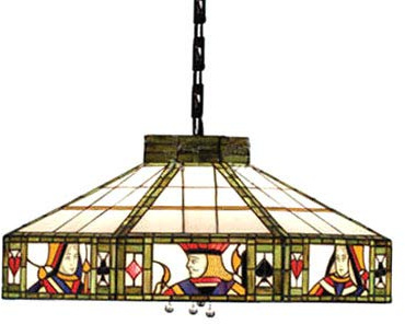 CraftThink Pendant Lighting LED Chandelier Light Antique Tiffany Art 18W Geometric Shade Stained Glass with Poker Pattern 2 lights Hanging Light for Dining Living Cafe Room Restaurant - TYP A (Typ D)
