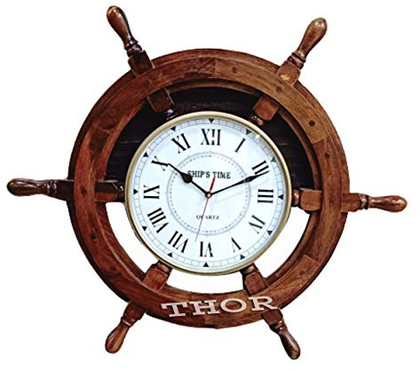 THOR INSTRUMENTS Nautical Ship's Steering Wheel Styled Clock 18 Exclusive Ship's Time Wall Decor Rustic Vintage Home Decor Gifts