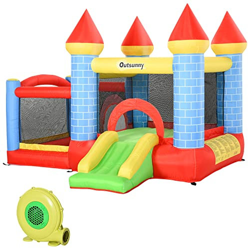 Outsunny Castello Gonfiabile Gigante e Rimbalzante per Bambini 3-8 Anni con Scivolo, Piscina e Canestro, 280cmx260cmx210cm