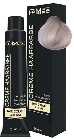 FemMas Haarfarbe Extra Platinblond Perl Asch 12.81 I Creme Haarfarbe mit Arganöl, Keratin & Ceramiden I dauerthafte Haarfärbung oder Tönung für strahlende Farbergebnisse I 100 ml